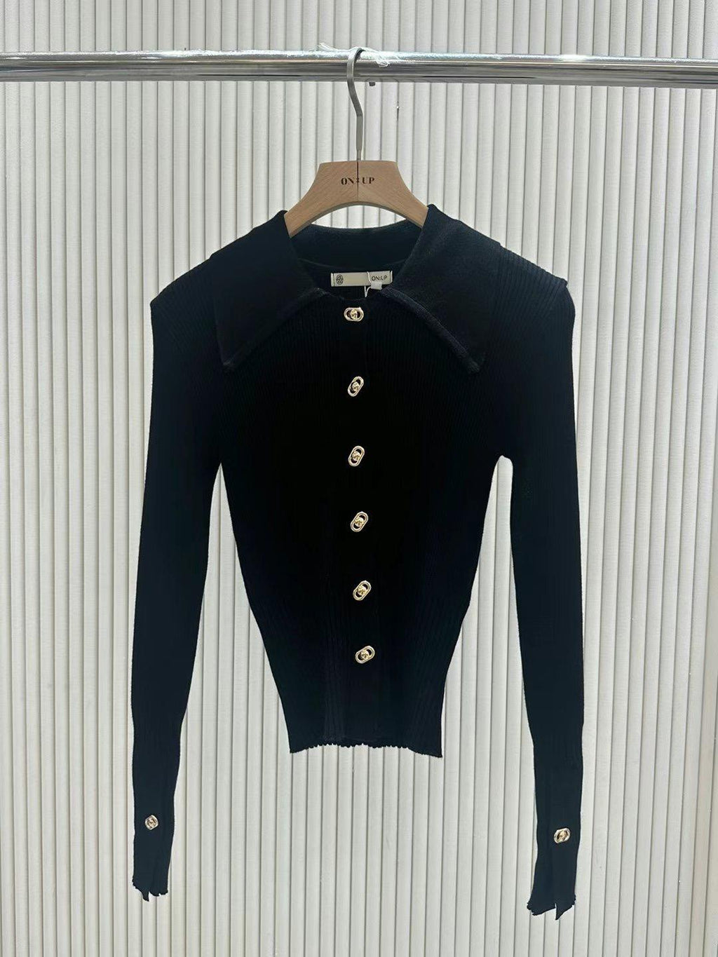 Ribbed Knit Collared Long-sleeved sweater *3 Colors