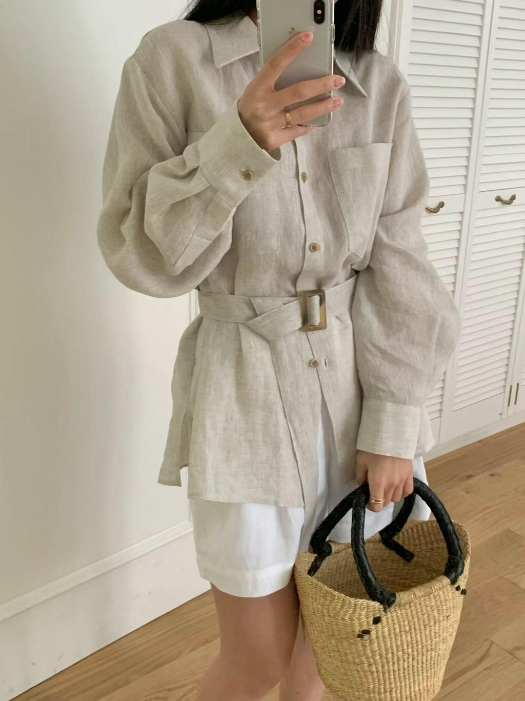 Long Sleeved Belt Linen Shirt *2 Colors #5424157