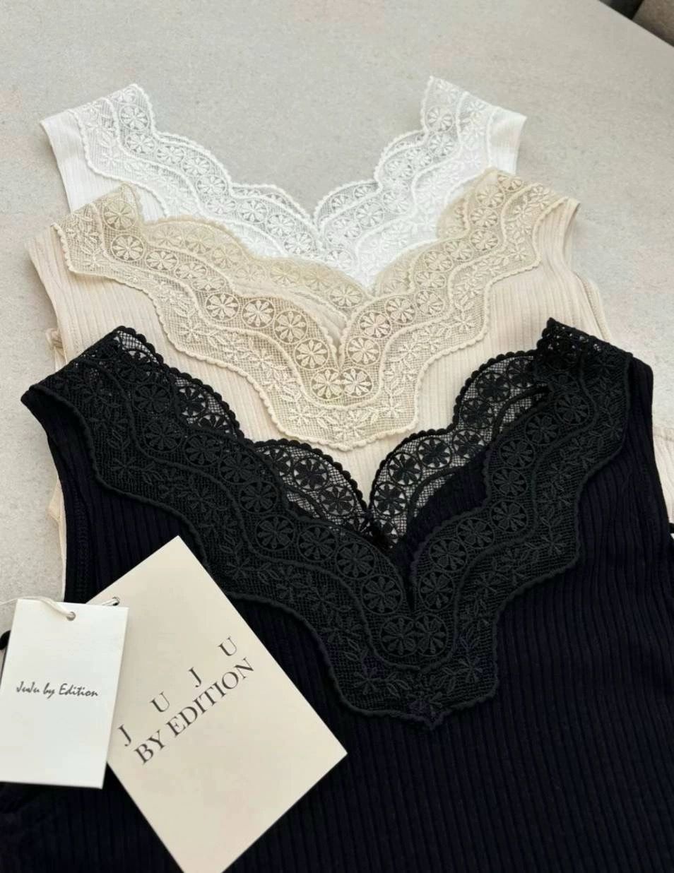 Sleeveless Ribbed Embroidery Top *3 Colors