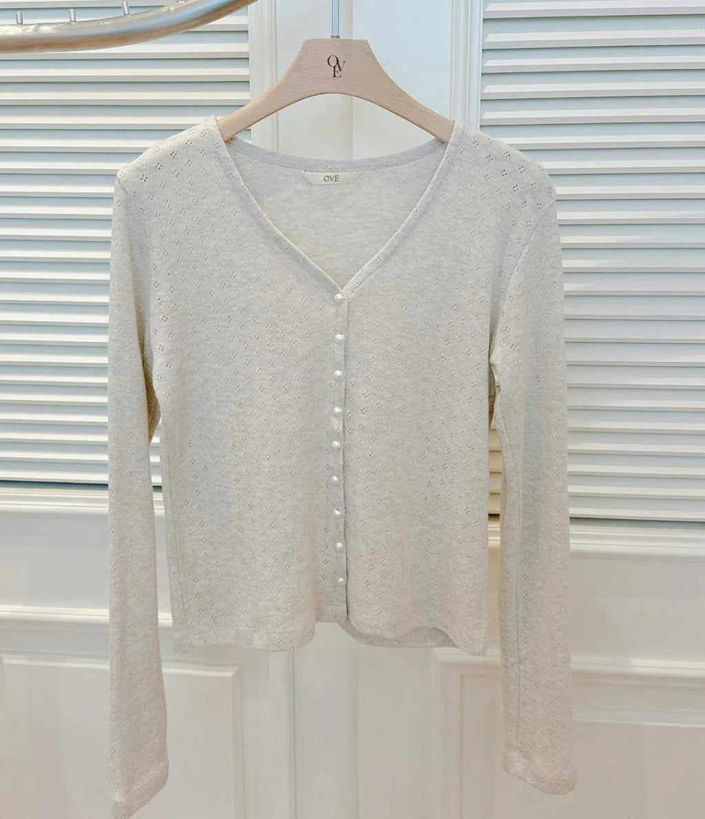 V-neck Long Sleeved Button Down Knit Cardigan *3 Colors
