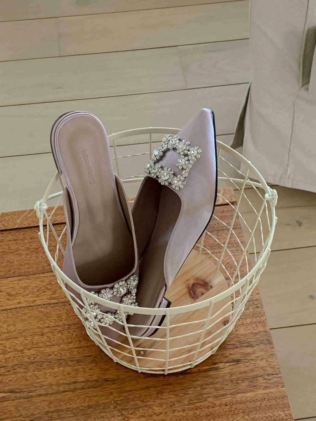 Rhinestones Flat Satin Mules *2 Colors