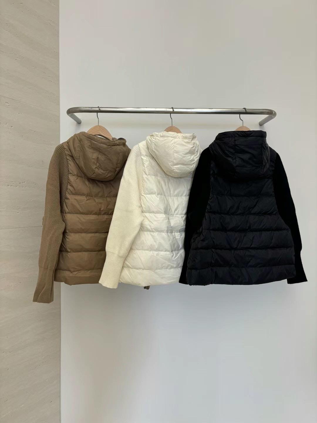 Zip-up Hooded Quilted Knitted Sleeves Jacket *3 Colors