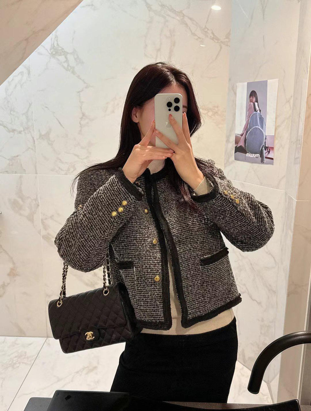 Contrast Trim Tweed Jacket *2 Colors
