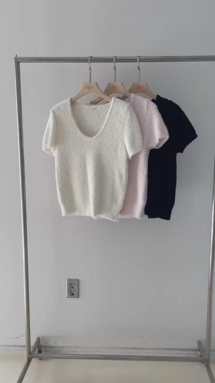 U-Neck Short Sleeved Teddy Top *3 Colors